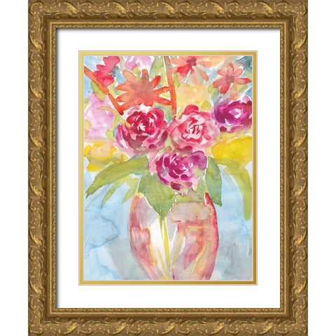 Florals Fresh Vase 1 Gold Ornate Wood Framed Art Print with Double Matting by Dyer, Beverly