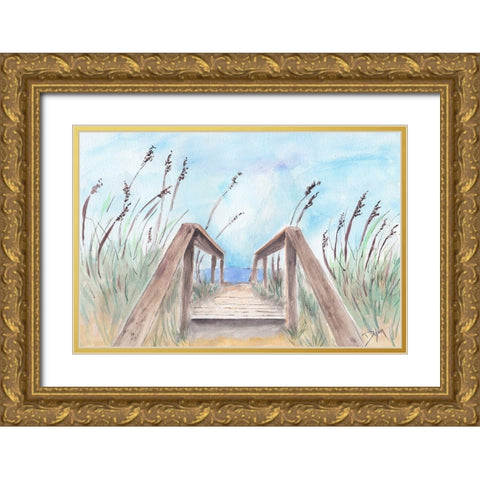 Coastal Heathers Walk Gold Ornate Wood Framed Art Print with Double Matting by Dyer, Beverly