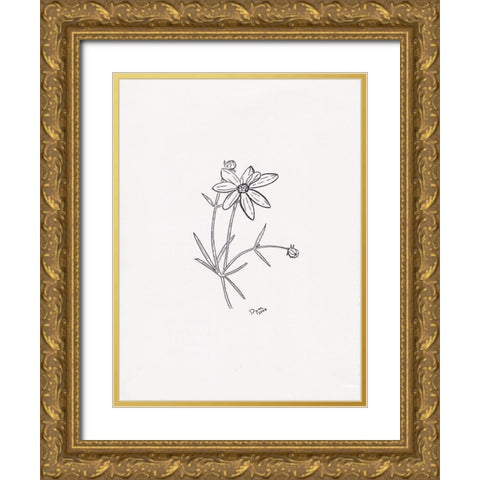 Floral Hand Drawn 2 Gold Ornate Wood Framed Art Print with Double Matting by Dyer, Beverly