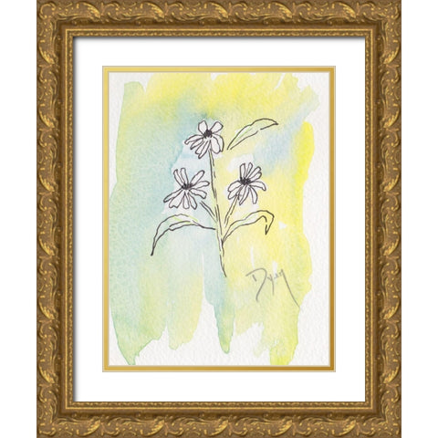 Drawn Asters Gold Ornate Wood Framed Art Print with Double Matting by Dyer, Beverly