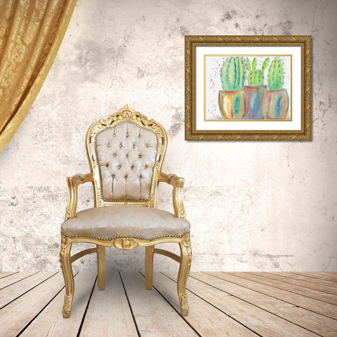 Cactus Party Gold Ornate Wood Framed Art Print with Double Matting by Dyer, Beverly