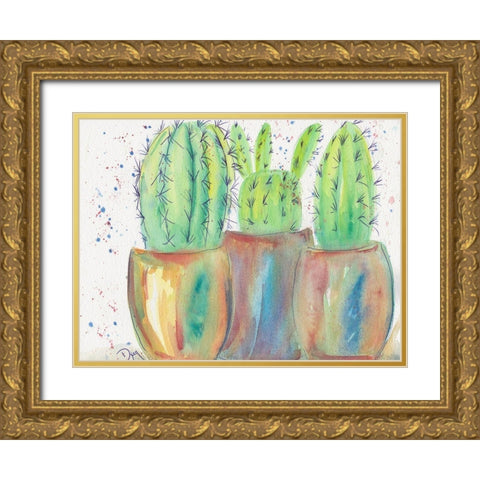 Cactus Party Gold Ornate Wood Framed Art Print with Double Matting by Dyer, Beverly