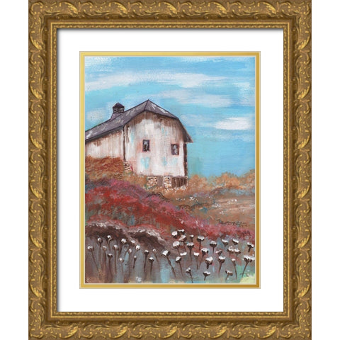 Cotton Farm Barn Gold Ornate Wood Framed Art Print with Double Matting by Dyer, Beverly
