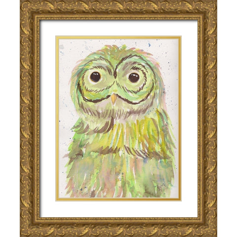 Mr Owl Green Gold Ornate Wood Framed Art Print with Double Matting by Dyer, Beverly