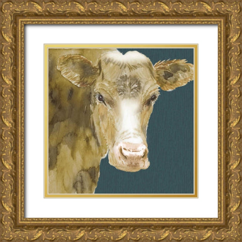 Hogans Brown Cow Gold Ornate Wood Framed Art Print with Double Matting by Dyer, Beverly