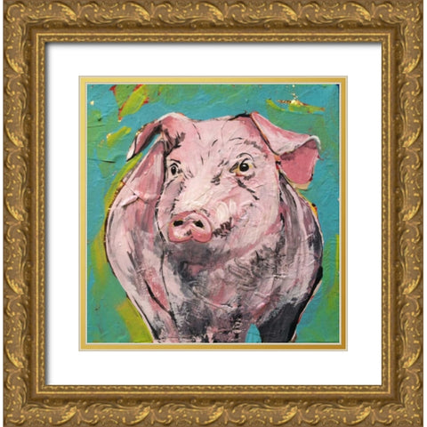 Pig Moment Gold Ornate Wood Framed Art Print with Double Matting by Dyer, Beverly