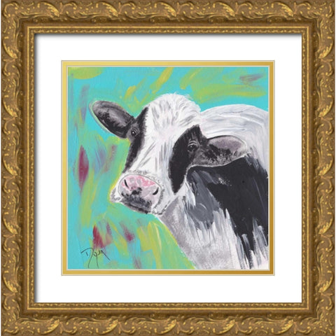 Farm Life Cow Gold Ornate Wood Framed Art Print with Double Matting by Dyer, Beverly