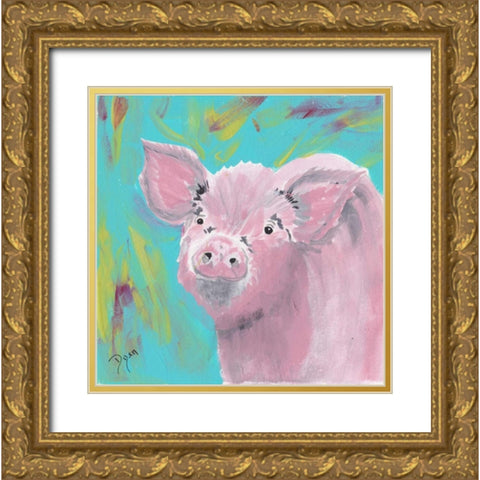 Farm Life Pig Gold Ornate Wood Framed Art Print with Double Matting by Dyer, Beverly