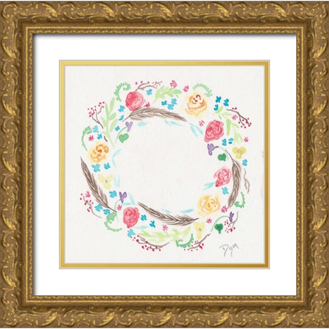 Wildflower Wreath 1 Gold Ornate Wood Framed Art Print with Double Matting by Dyer, Beverly