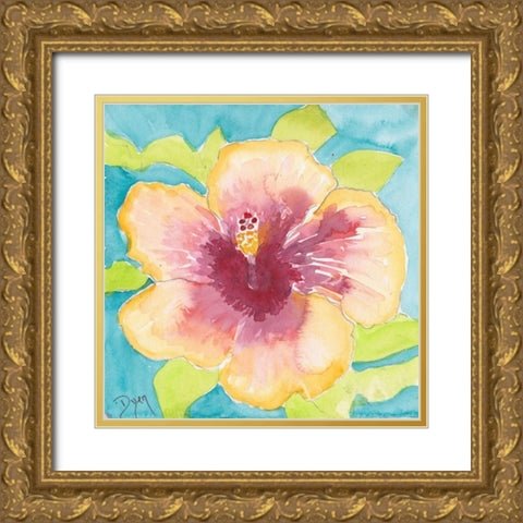 Sunset Hibiscus I Gold Ornate Wood Framed Art Print with Double Matting by Dyer, Beverly