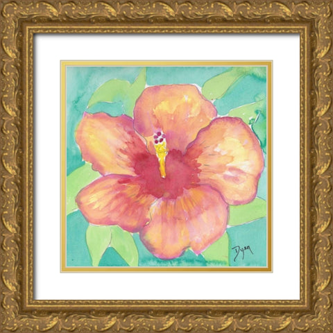 Sunset Hibiscus II Gold Ornate Wood Framed Art Print with Double Matting by Dyer, Beverly