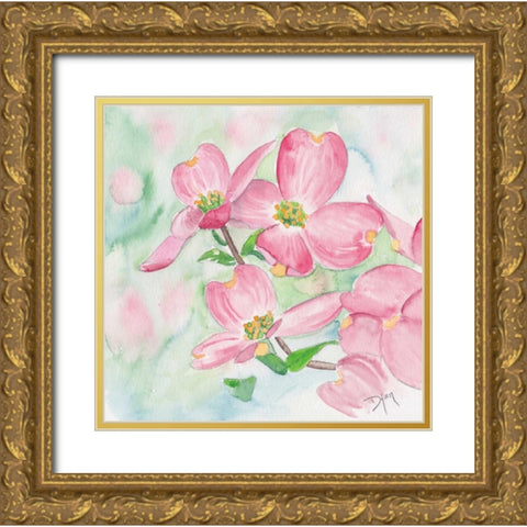 Pink Dogwood I Gold Ornate Wood Framed Art Print with Double Matting by Dyer, Beverly