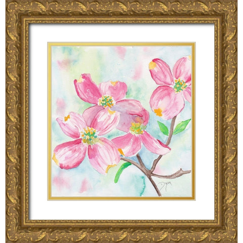 Pink Dogwood II Gold Ornate Wood Framed Art Print with Double Matting by Dyer, Beverly