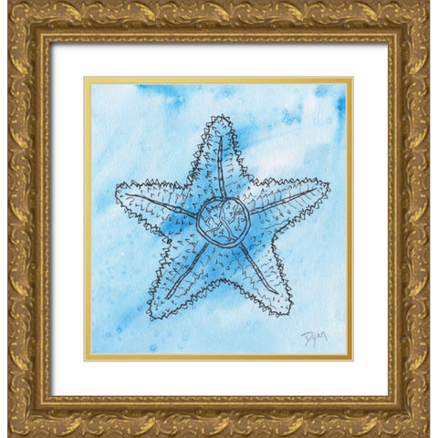 Coastal Starfish Gold Ornate Wood Framed Art Print with Double Matting by Dyer, Beverly