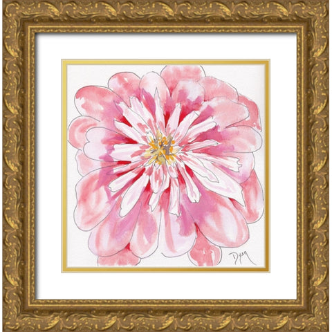 Peony Gold Ornate Wood Framed Art Print with Double Matting by Dyer, Beverly