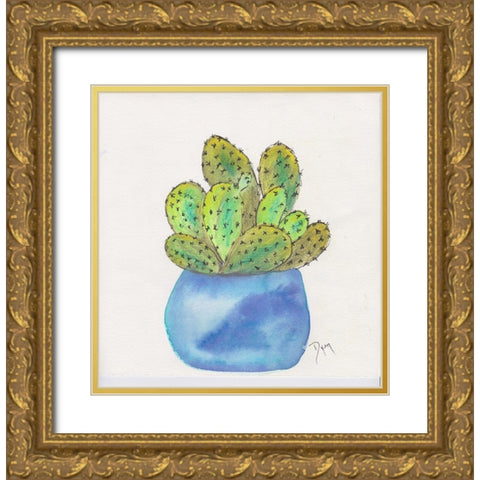 Cactus Pot I Gold Ornate Wood Framed Art Print with Double Matting by Dyer, Beverly
