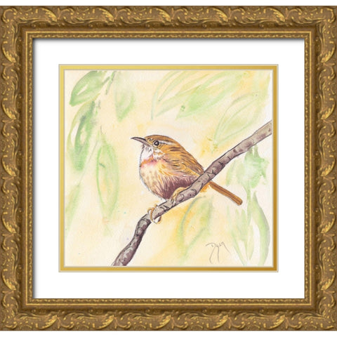 Sunny Wren Gold Ornate Wood Framed Art Print with Double Matting by Dyer, Beverly