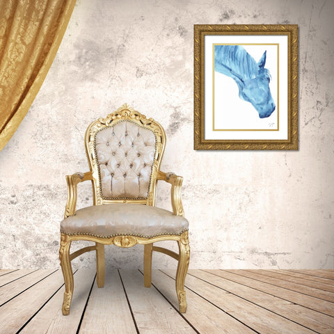 Blue Lacey Thick Gold Ornate Wood Framed Art Print with Double Matting by Dyer, Beverly
