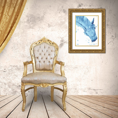 Blue Lacey Thick Splatter Gold Ornate Wood Framed Art Print with Double Matting by Dyer, Beverly