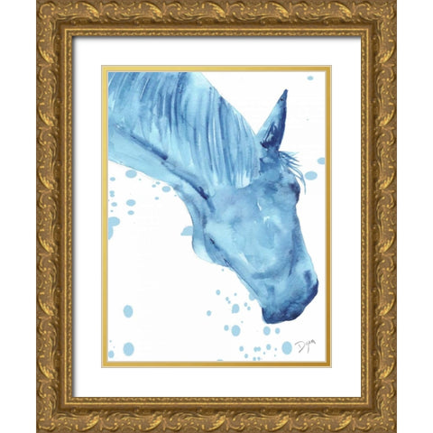 Blue Lacey Thick Splatter Gold Ornate Wood Framed Art Print with Double Matting by Dyer, Beverly