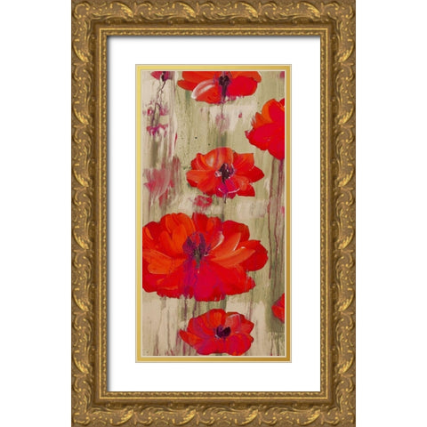 Crimson Rain 1 Gold Ornate Wood Framed Art Print with Double Matting by Dyer, Beverly