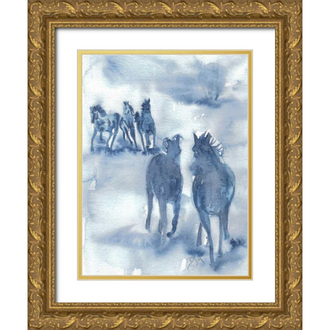 Thundering Hooves Gold Ornate Wood Framed Art Print with Double Matting by Dyer, Beverly