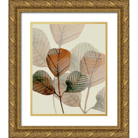Brown Leaves 1 Gold Ornate Wood Framed Art Print with Double Matting by Boho Hue Studio
