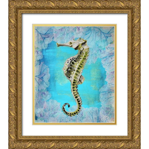 Seahorse Portrait Gold Ornate Wood Framed Art Print with Double Matting by Boho Hue Studio