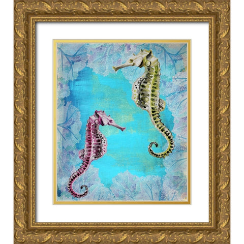 Seahorse Couple Gold Ornate Wood Framed Art Print with Double Matting by Boho Hue Studio