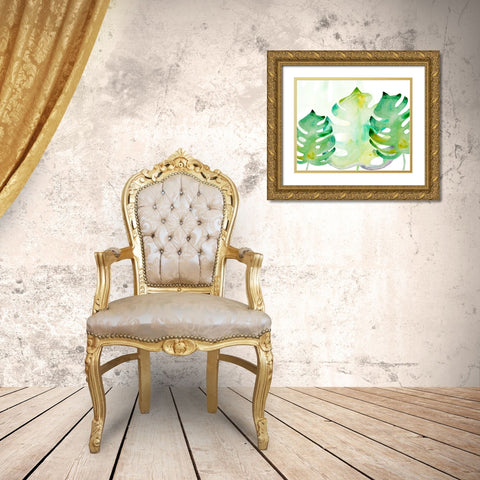 Green Monsteral 1 Gold Ornate Wood Framed Art Print with Double Matting by Boho Hue Studio
