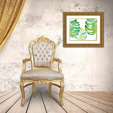 Green Monsteral 2 Gold Ornate Wood Framed Art Print with Double Matting by Boho Hue Studio