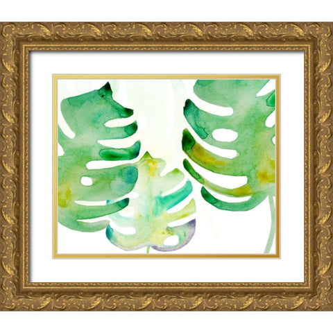 Green Monsteral 2 Gold Ornate Wood Framed Art Print with Double Matting by Boho Hue Studio