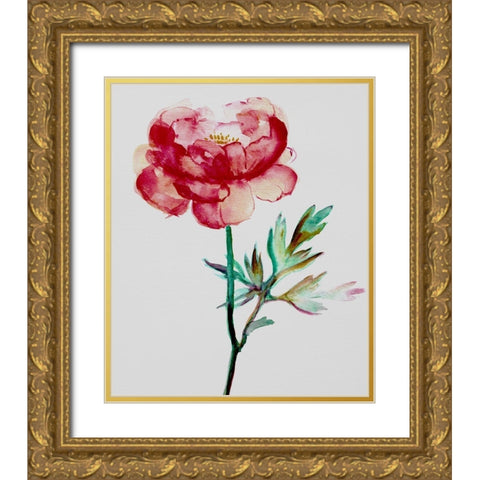 Red Peony Gold Ornate Wood Framed Art Print with Double Matting by Boho Hue Studio