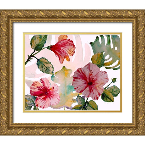 Tropical Hibiscus 1 Gold Ornate Wood Framed Art Print with Double Matting by Boho Hue Studio