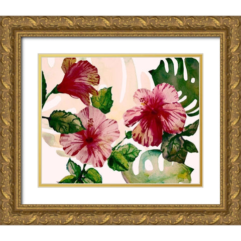Tropical Hibiscus 2 Gold Ornate Wood Framed Art Print with Double Matting by Boho Hue Studio