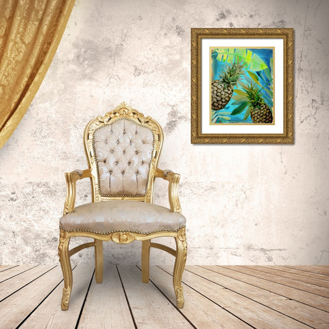 Pineapple Party 1 Gold Ornate Wood Framed Art Print with Double Matting by Boho Hue Studio