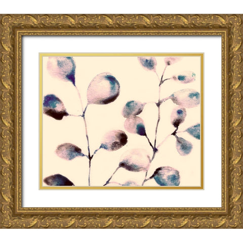 Blue Pink Branches Gold Ornate Wood Framed Art Print with Double Matting by Boho Hue Studio