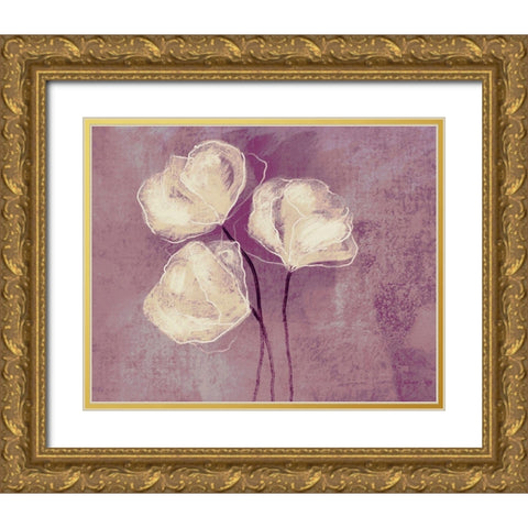Sketched Flowers on Purple Gold Ornate Wood Framed Art Print with Double Matting by Boho Hue Studio