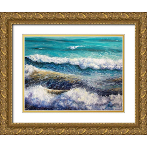 Ocean Roll Gold Ornate Wood Framed Art Print with Double Matting by Boho Hue Studio