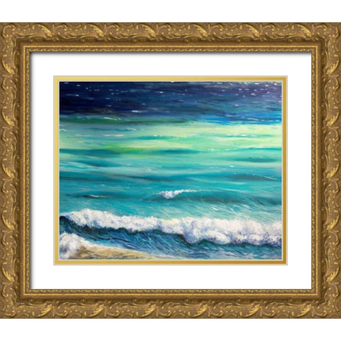 Rolling Waves Gold Ornate Wood Framed Art Print with Double Matting by Boho Hue Studio