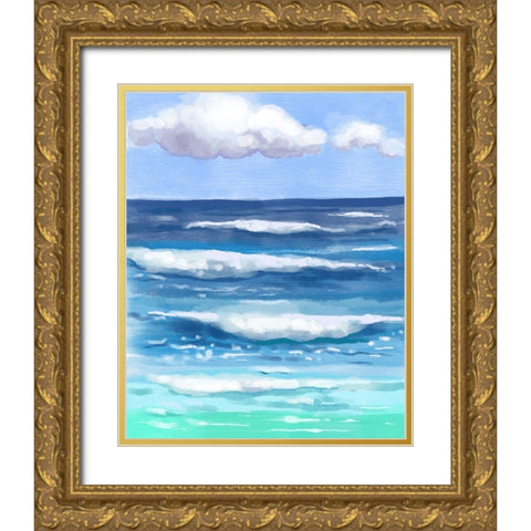 Coastal Waves Gold Ornate Wood Framed Art Print with Double Matting by Boho Hue Studio