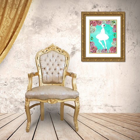 Rose Ballerina Gold Ornate Wood Framed Art Print with Double Matting by Boho Hue Studio