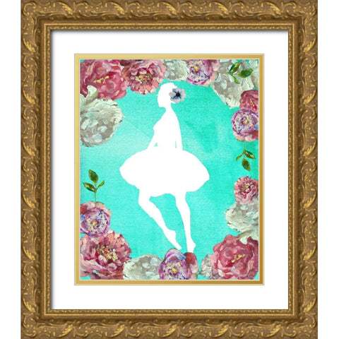 Rose Ballerina Gold Ornate Wood Framed Art Print with Double Matting by Boho Hue Studio
