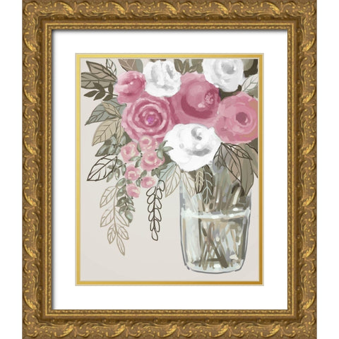 Soft Pink Florals 1 Gold Ornate Wood Framed Art Print with Double Matting by Boho Hue Studio