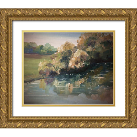Landscape River 1 Gold Ornate Wood Framed Art Print with Double Matting by Boho Hue Studio