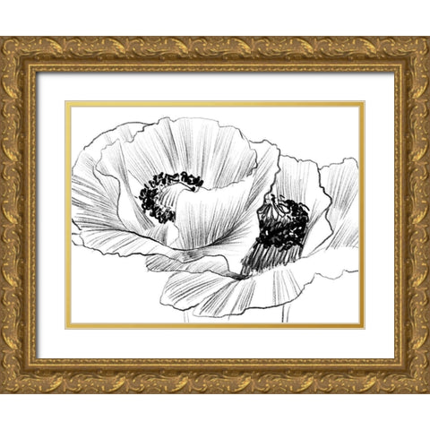 Sketched Poppies 3 Gold Ornate Wood Framed Art Print with Double Matting by Boho Hue Studio