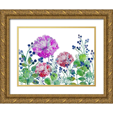 Floral field Gold Ornate Wood Framed Art Print with Double Matting by Boho Hue Studio