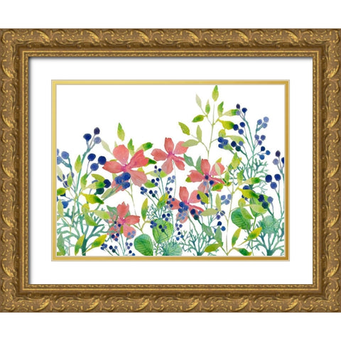 Floral field II Gold Ornate Wood Framed Art Print with Double Matting by Boho Hue Studio