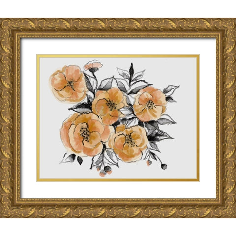Floral field Gold Ornate Wood Framed Art Print with Double Matting by Boho Hue Studio