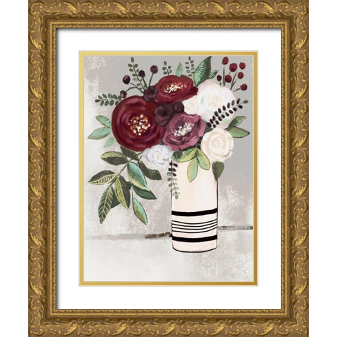 Neutral Floral Bouquet 1 Gold Ornate Wood Framed Art Print with Double Matting by Boho Hue Studio